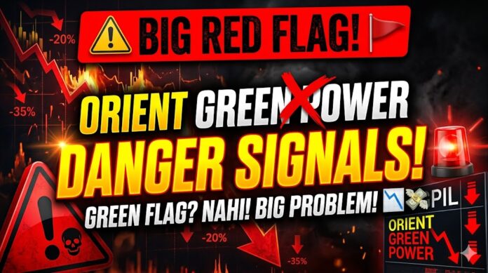 Orient Green Power Company thumbnail showing promoter pledge concerns, declining revenue, fixed asset sales, and stock trap warning signs.