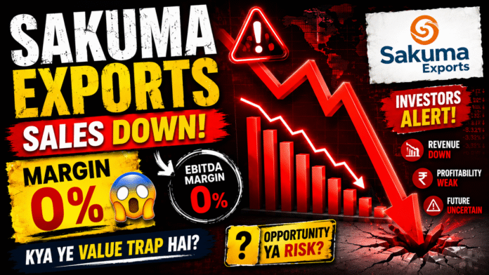 Sakuma Exports share analysis 2026 sales decline EBITDA margin zero red flag stock