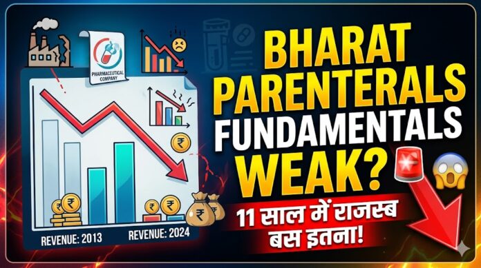 Bharat Parenterals share analysis showing slow revenue growth from ₹124 crore in 2014 to ₹340 crore in 2025 and potential investment red flags.