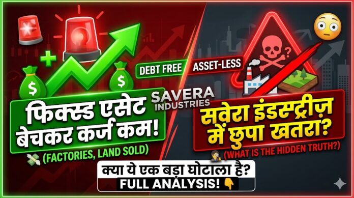 Savera Industries share analysis showing slow revenue growth from ₹56 crore in 2014 to ₹80 crore in 2025 and fixed asset sale for debt reduction.