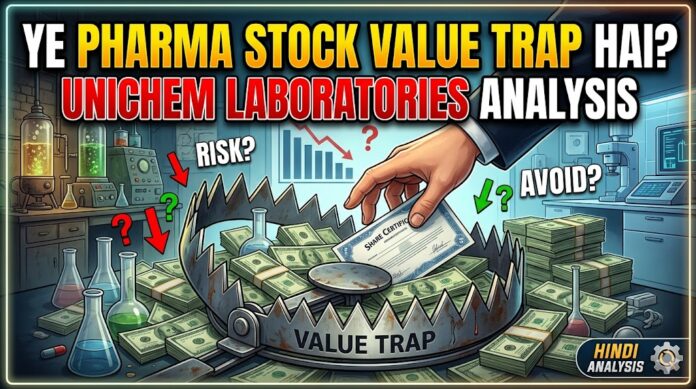 Unichem Laboratories share analysis thumbnail showing weak sales growth, falling profits and value trap concerns.
