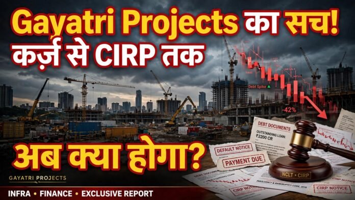 Gayatri Projects share analysis showing exceptional gain, debt settlement, CIRP history and financial risks