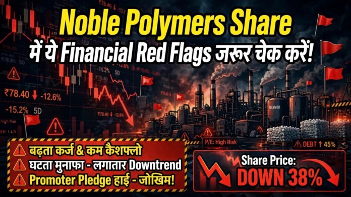 Noble Polymers share analysis thumbnail highlighting company revenue, Other Income aur financial concerns.